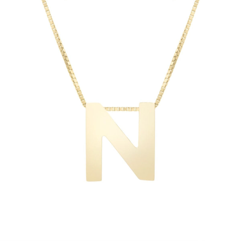 14K Gold Block Letter Initial Fashion Necklace - Available in ALL LETTERS