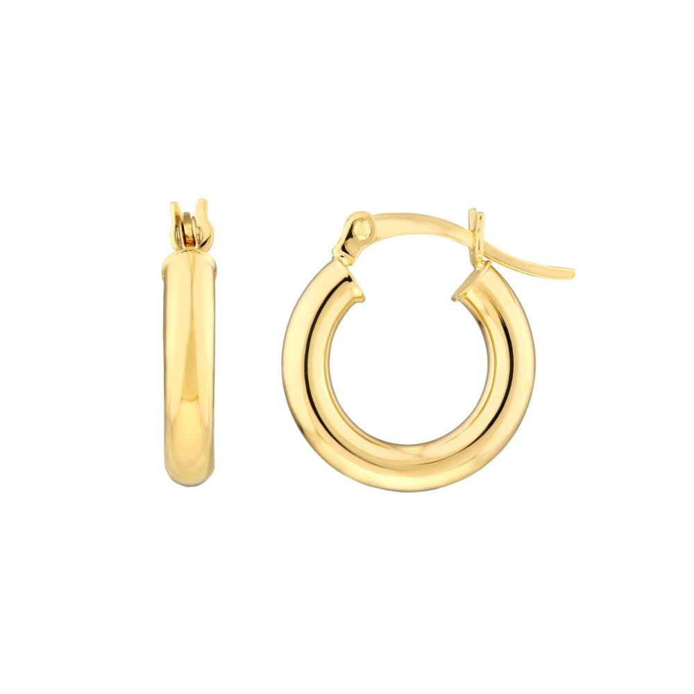 14k Gold Shiny Round Tube Polished Hoop Earrings