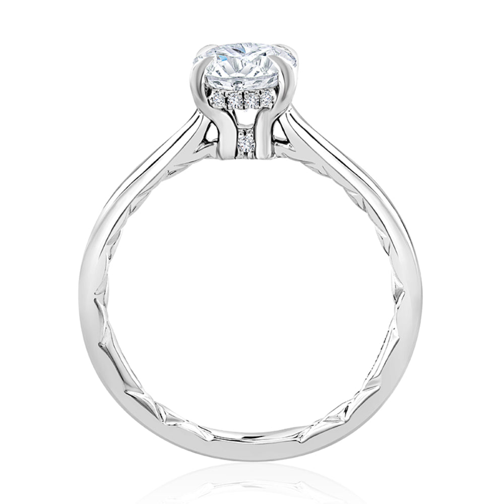A. Jaffe Oval Hidden Halo Cut Diamond Solitaire Engagement Ring for Women with Quilted Interior Design