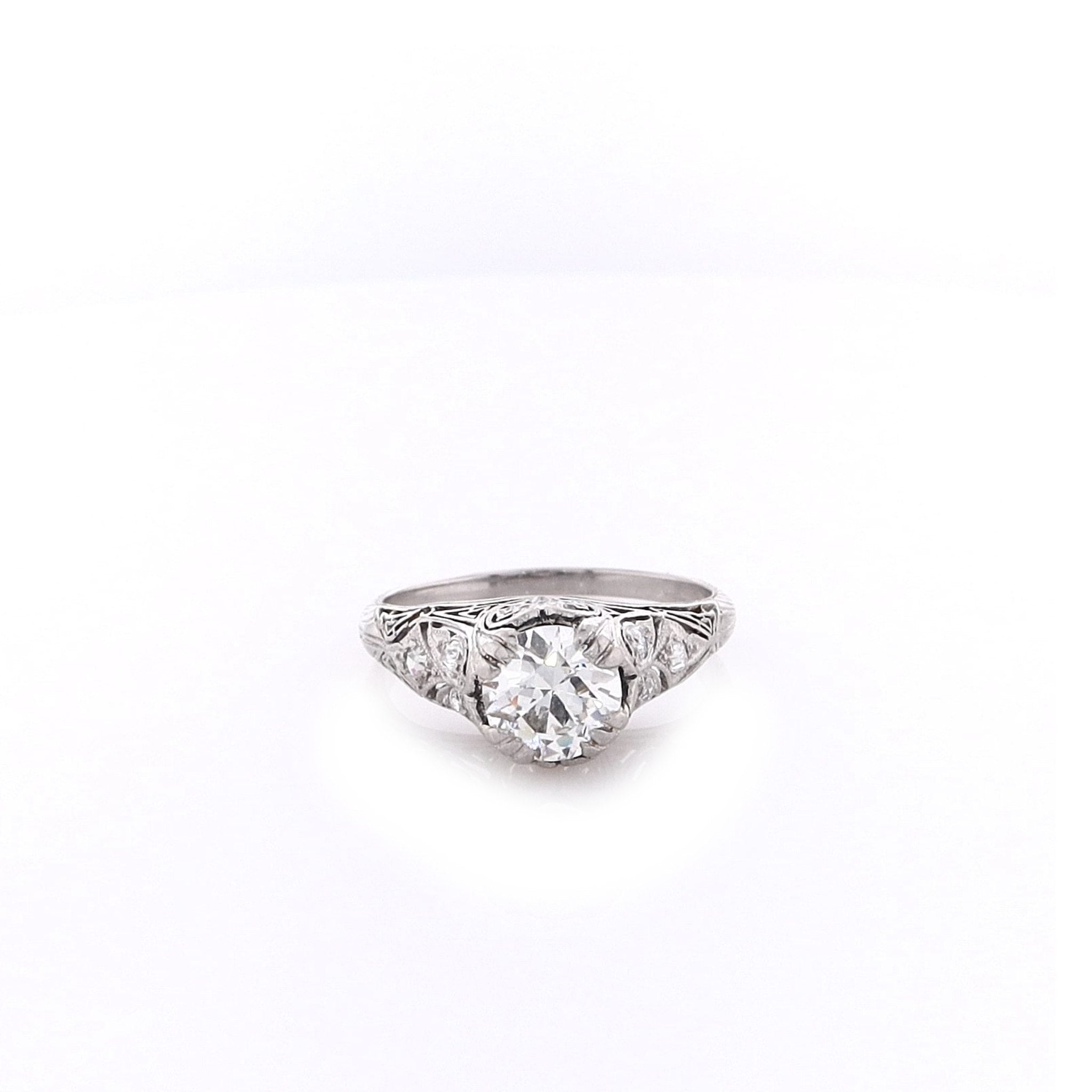 Estate Platinum Vintage Filigree Transitional Engagement Ring