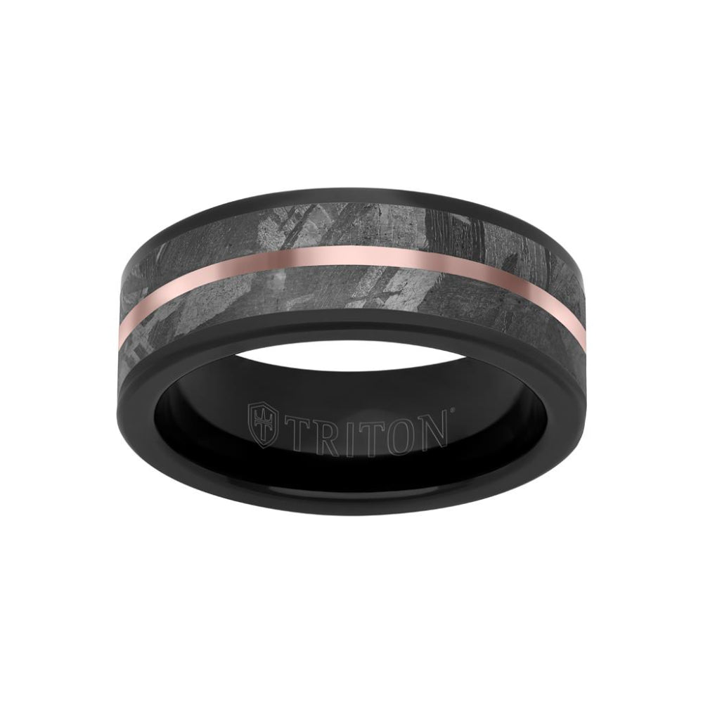 Exquisite Men's 8mm Meteorite-Inlaid Tungsten Carbide Wedding Ring for Symbolizing Lifetime Commitment