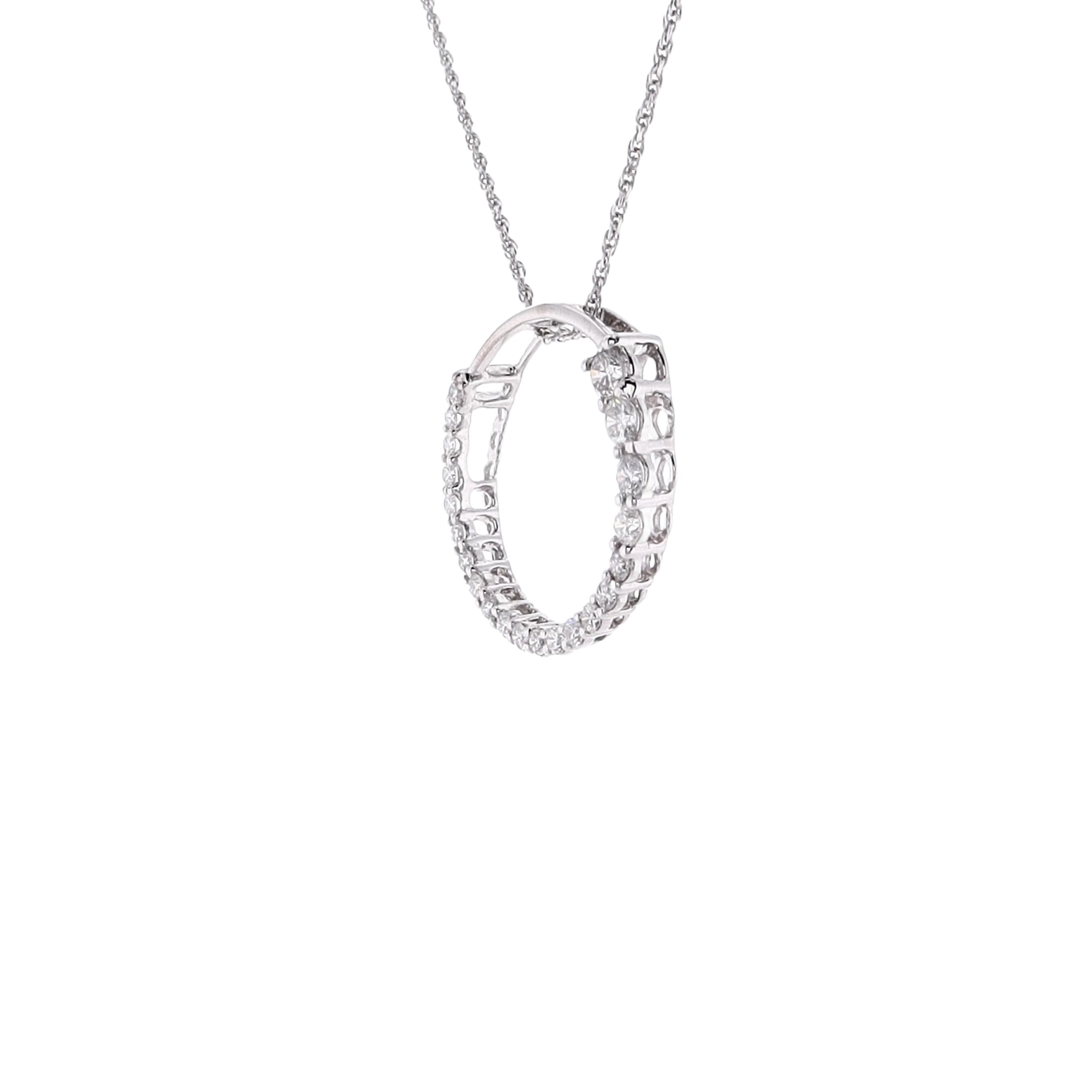 Gorgeous 14K White Gold Pendant Necklace with Graduated Round Diamonds