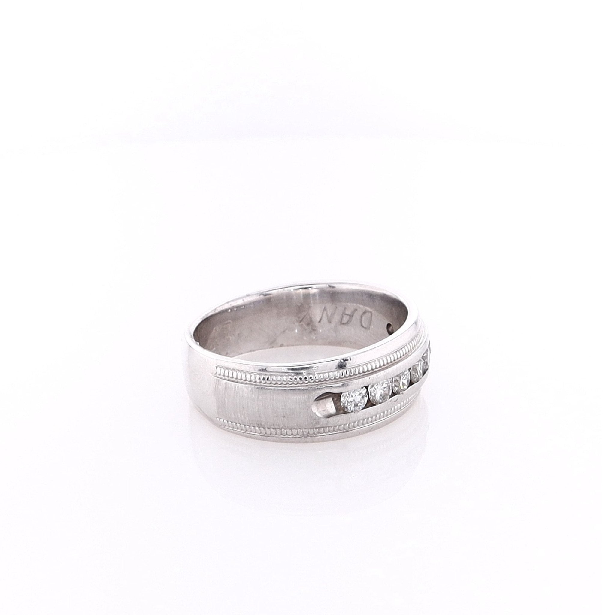 Exquisite Estate 14k White Gold Satin Finish Center Wedding Band for Brides