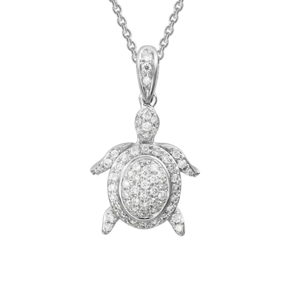 Stunning 14k White Gold Diamond Turtle-Shaped Pendant Necklace