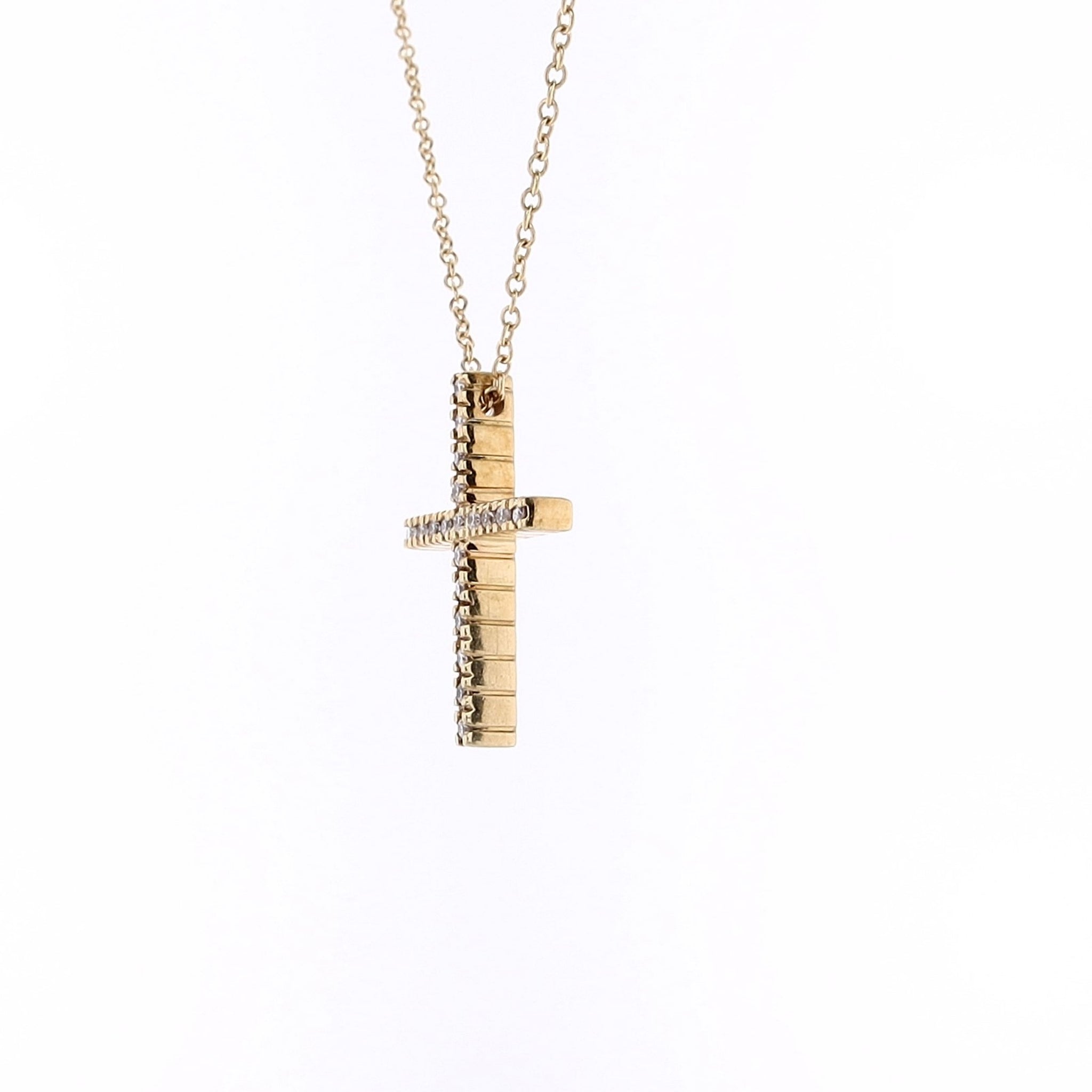 Stunning 18K Yellow Gold Diamond Cross Pendant with 16.5' Cable Chain