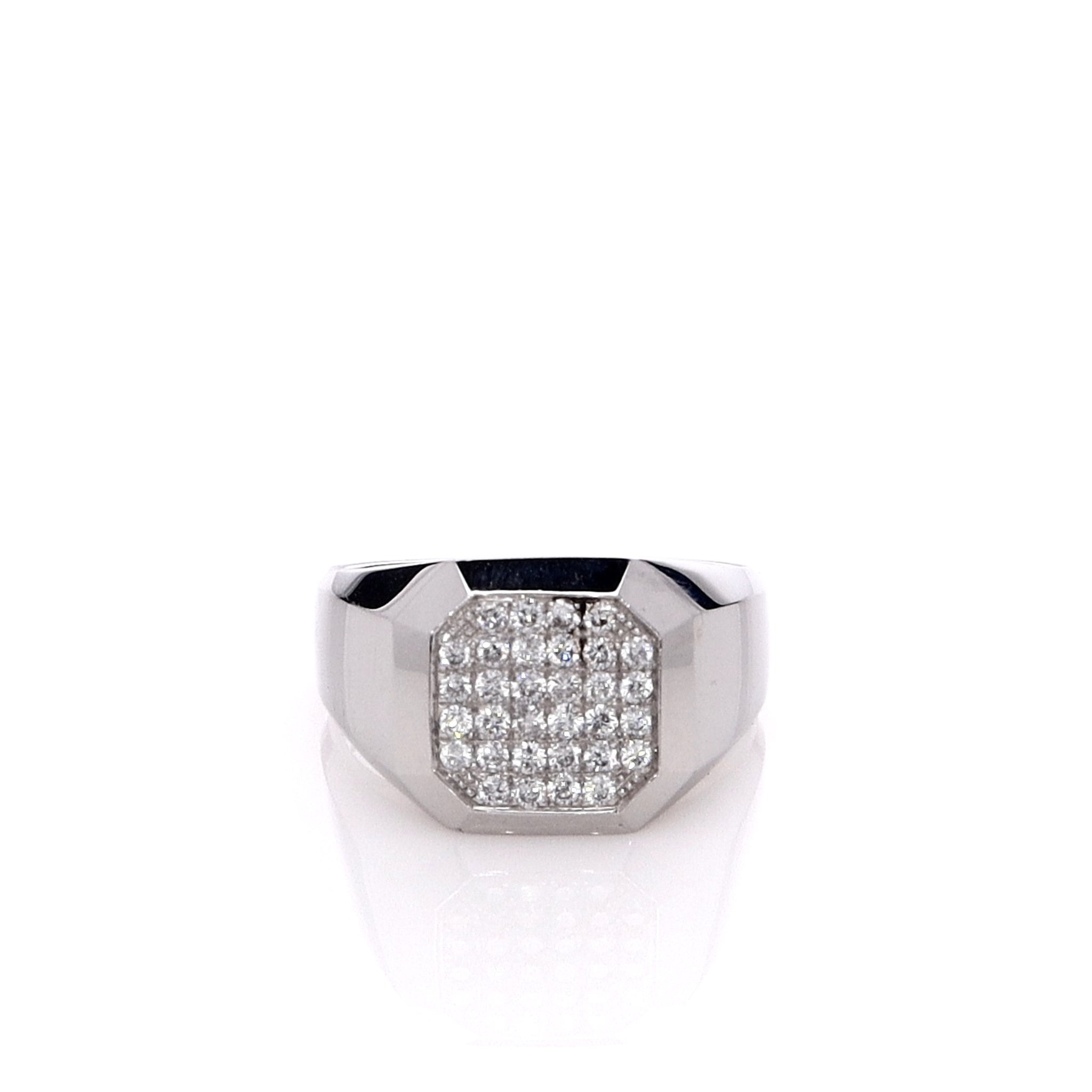 14k White Gold Men's Square Pave Top Ring with 32 Round Brilliant Diamonds
