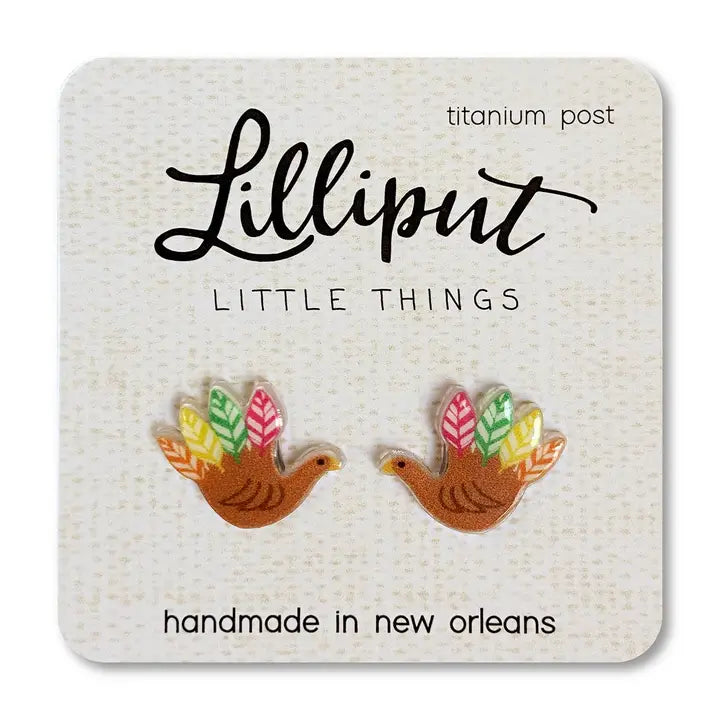 Adorable Thanksgiving Hand Turkey Earrings with Medical - Grade Titanium Posts