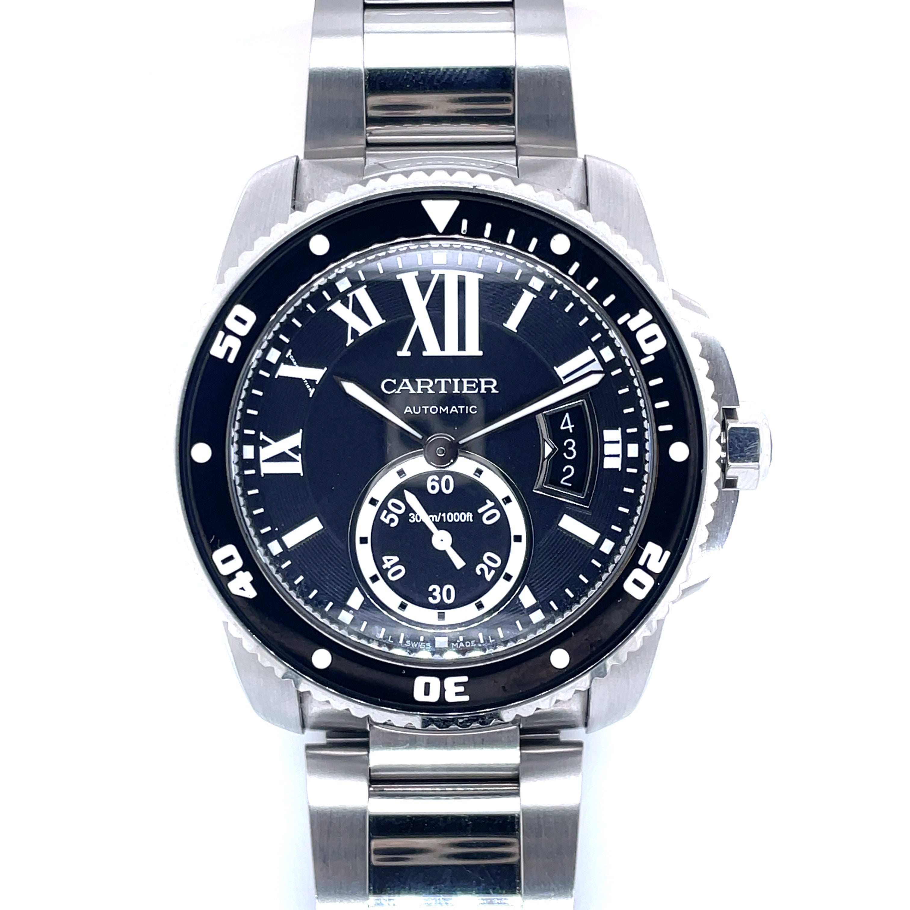 Stainless Steel Cartier Calibre De Cartier Diver Estate Watch for Gents with Black Dial
