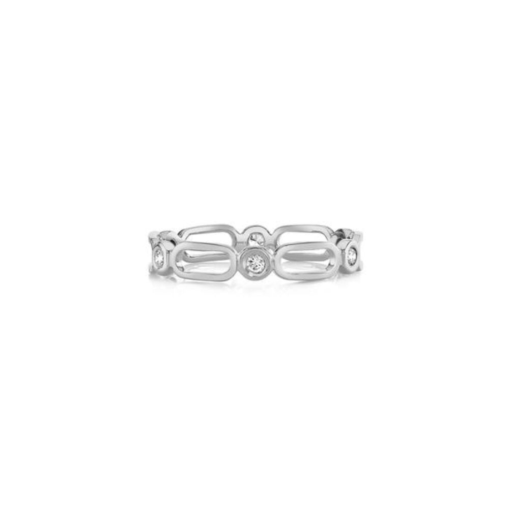 Stunning 14K White Gold Infinity Style Link - Bezel Diamond Ring
