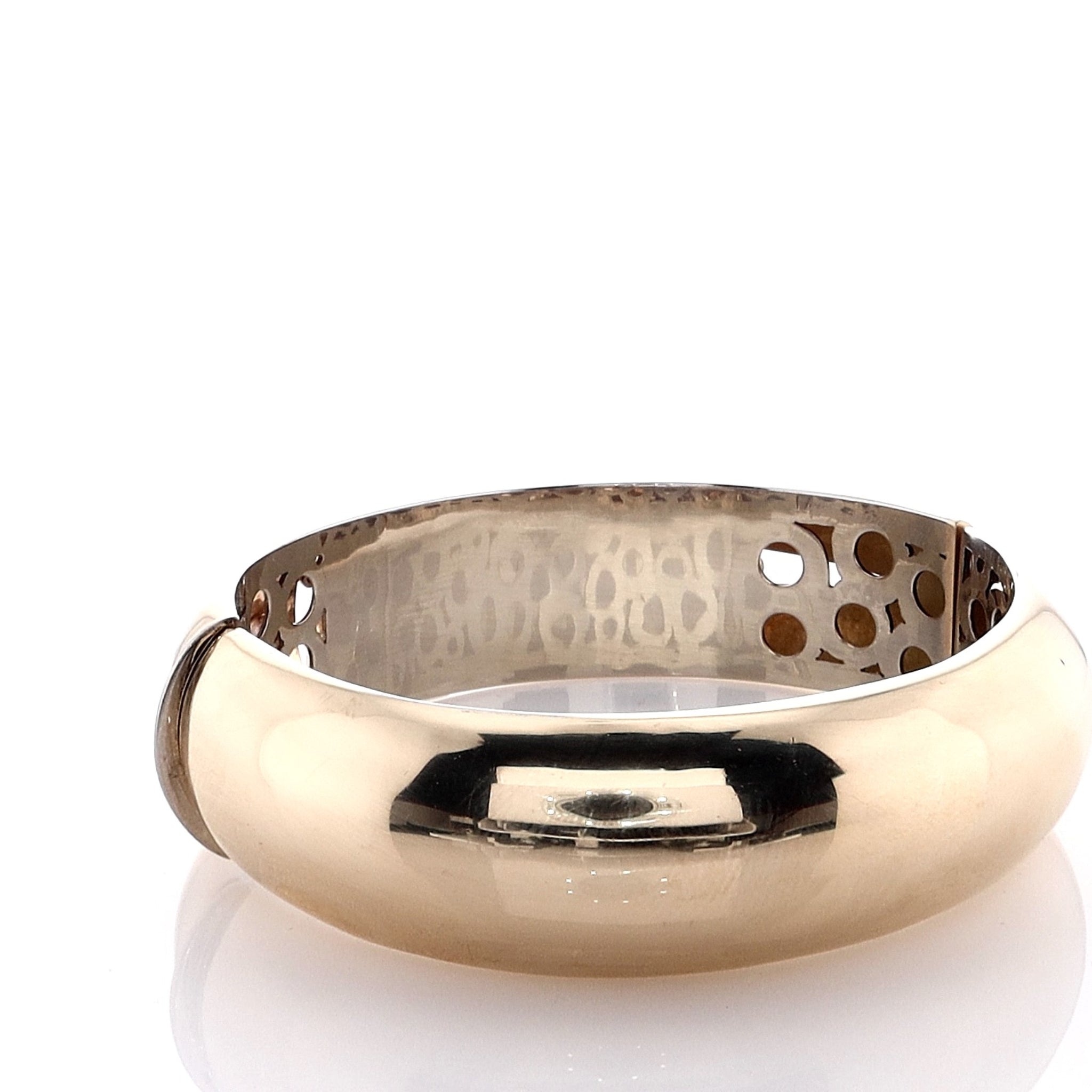 14k Yellow Gold Polished Hinged Bangle Bracelet with Cut Out Top Design and Diamonds
