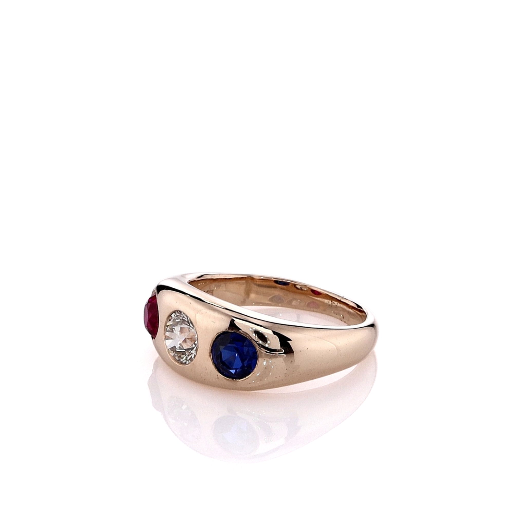 14k Yellow Gold Men's Diamond, Synthetic Ruby and Sapphire Design Ring