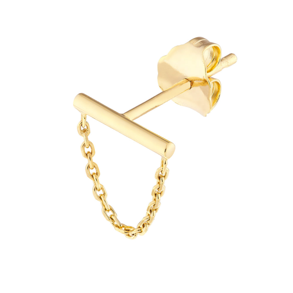 14k Yellow Gold Delicate Chain Drape Stud Earrings for Timeless Style
