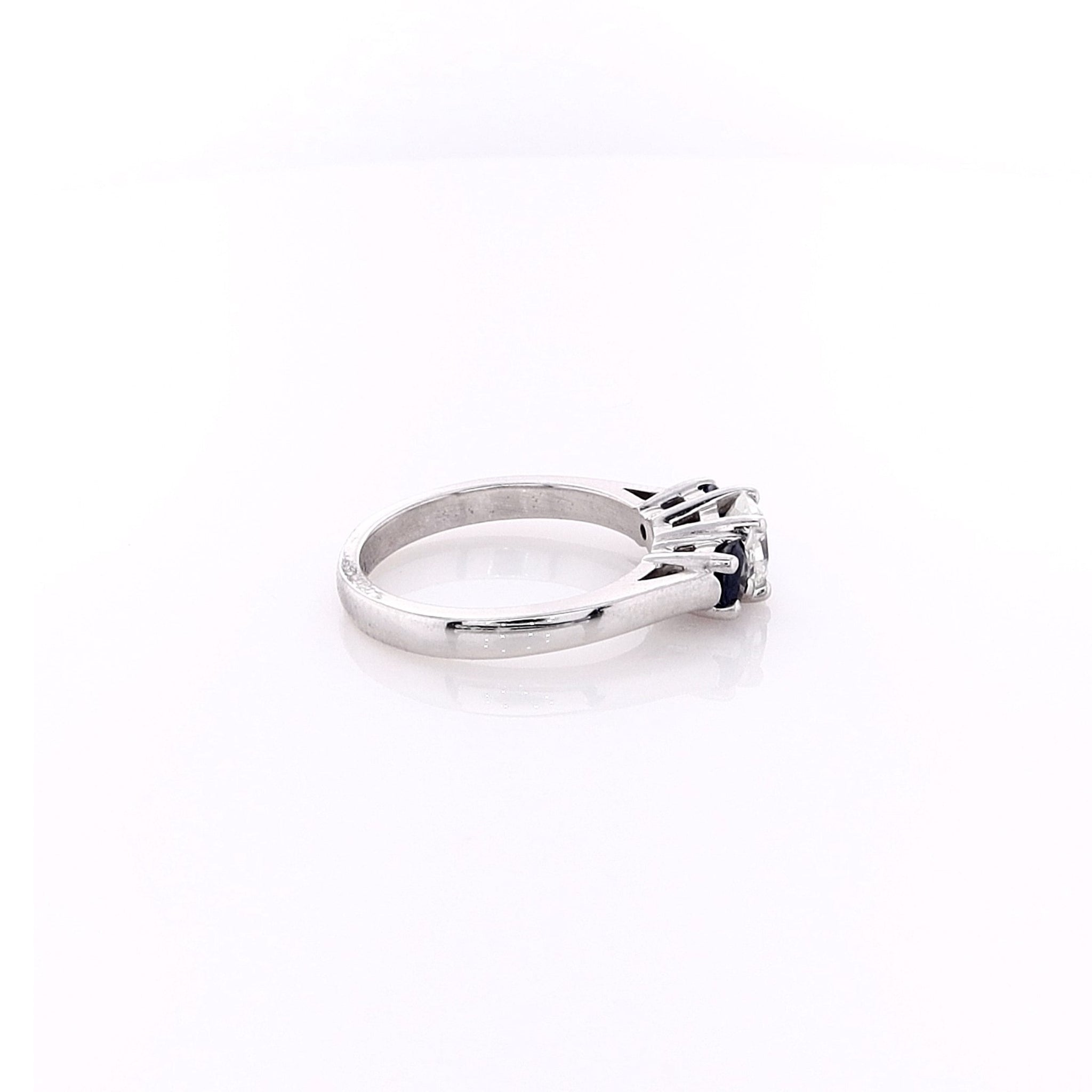 14k White Gold Prong-Set Three-Across Sapphire and Emerald Diamond Ring