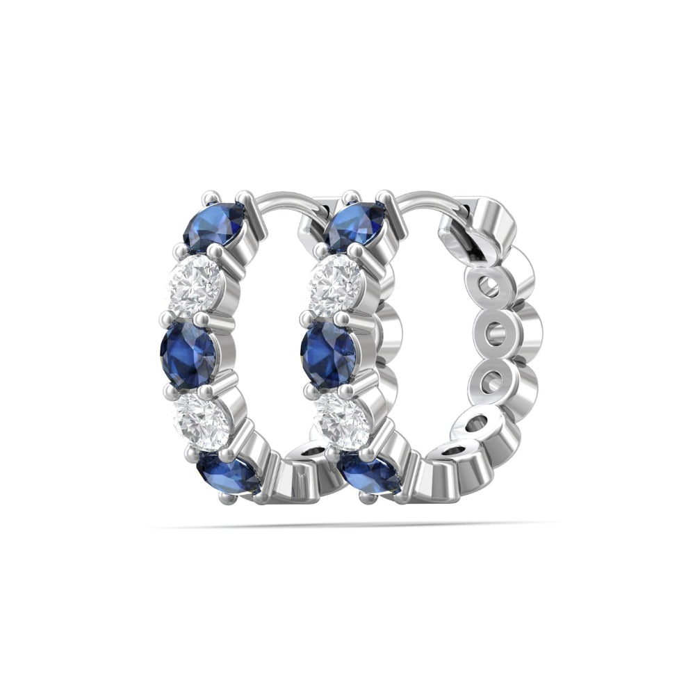 14k White Gold Martin Flyer Diamond & Sapphire Hoop Earrings