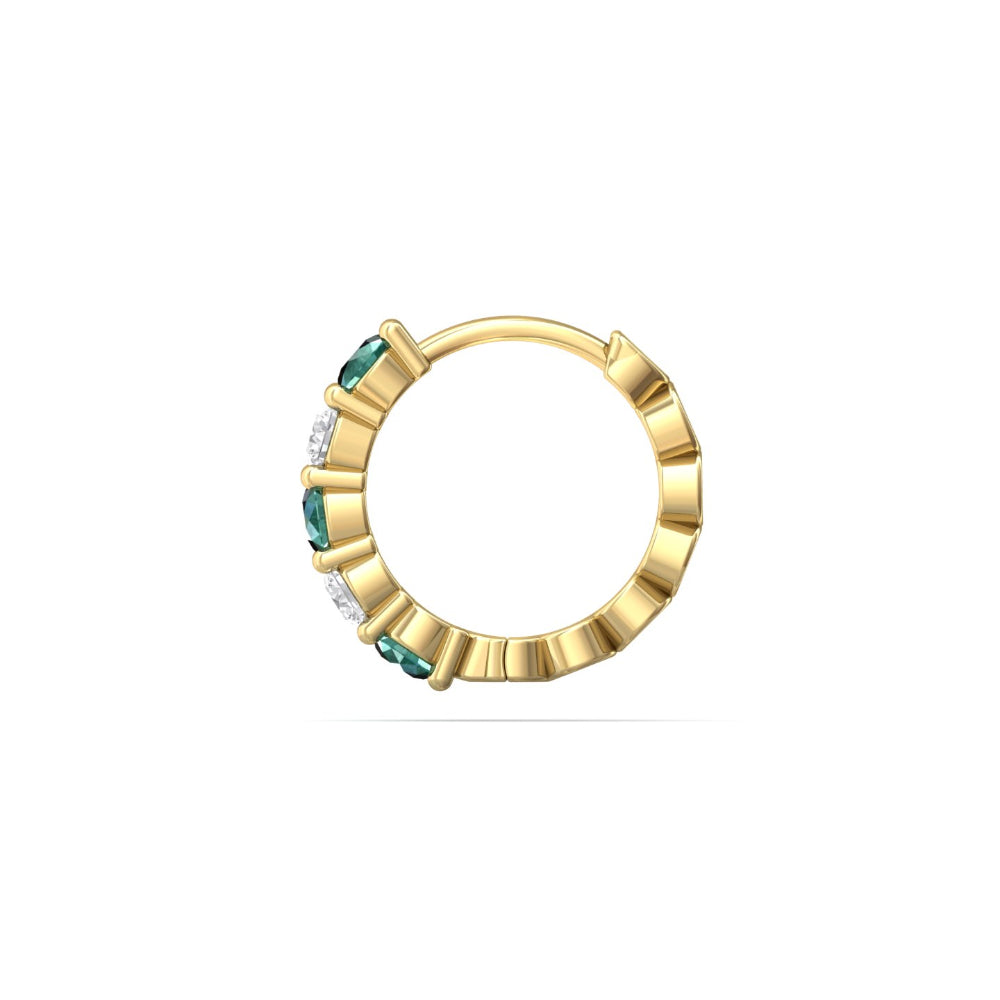 Martin Flyer 14k Gold Diamond and Emerald Studded Hoop Earrings for Jewelry Lovers