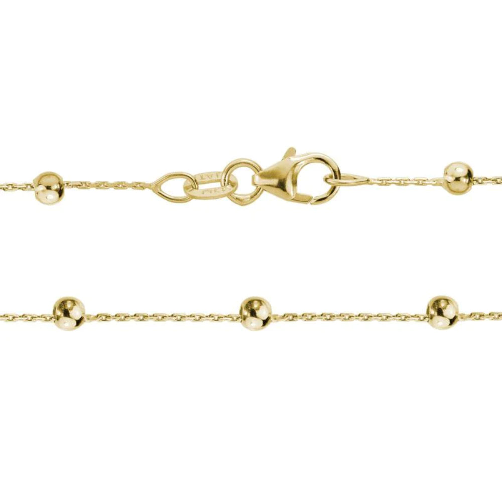 16-Inch 14k Yellow Gold Beaded Chain with Lobster Clasp