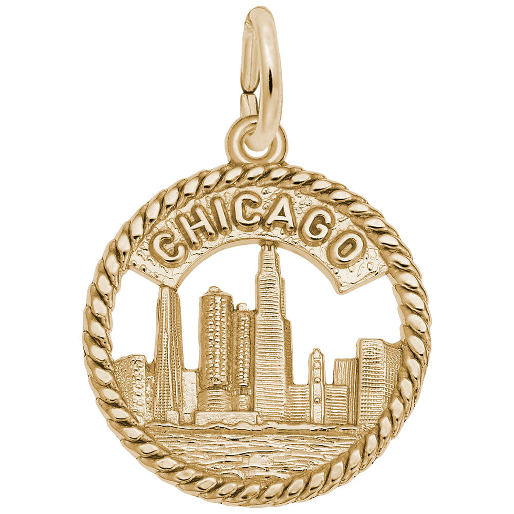14K Yellow Gold Enchanting Chicago Skyline Charm for Bracelets