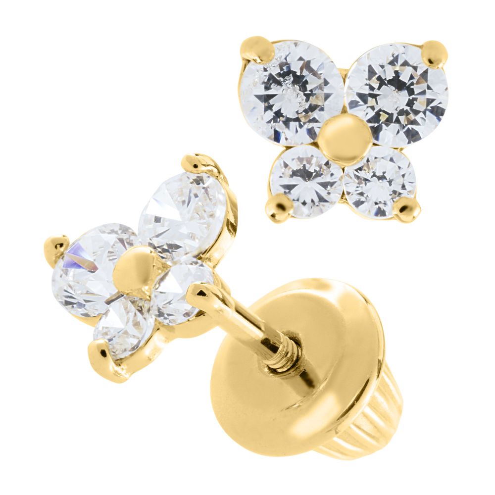 14k Yellow Gold Children's Stud Earrings with Butterfly Design