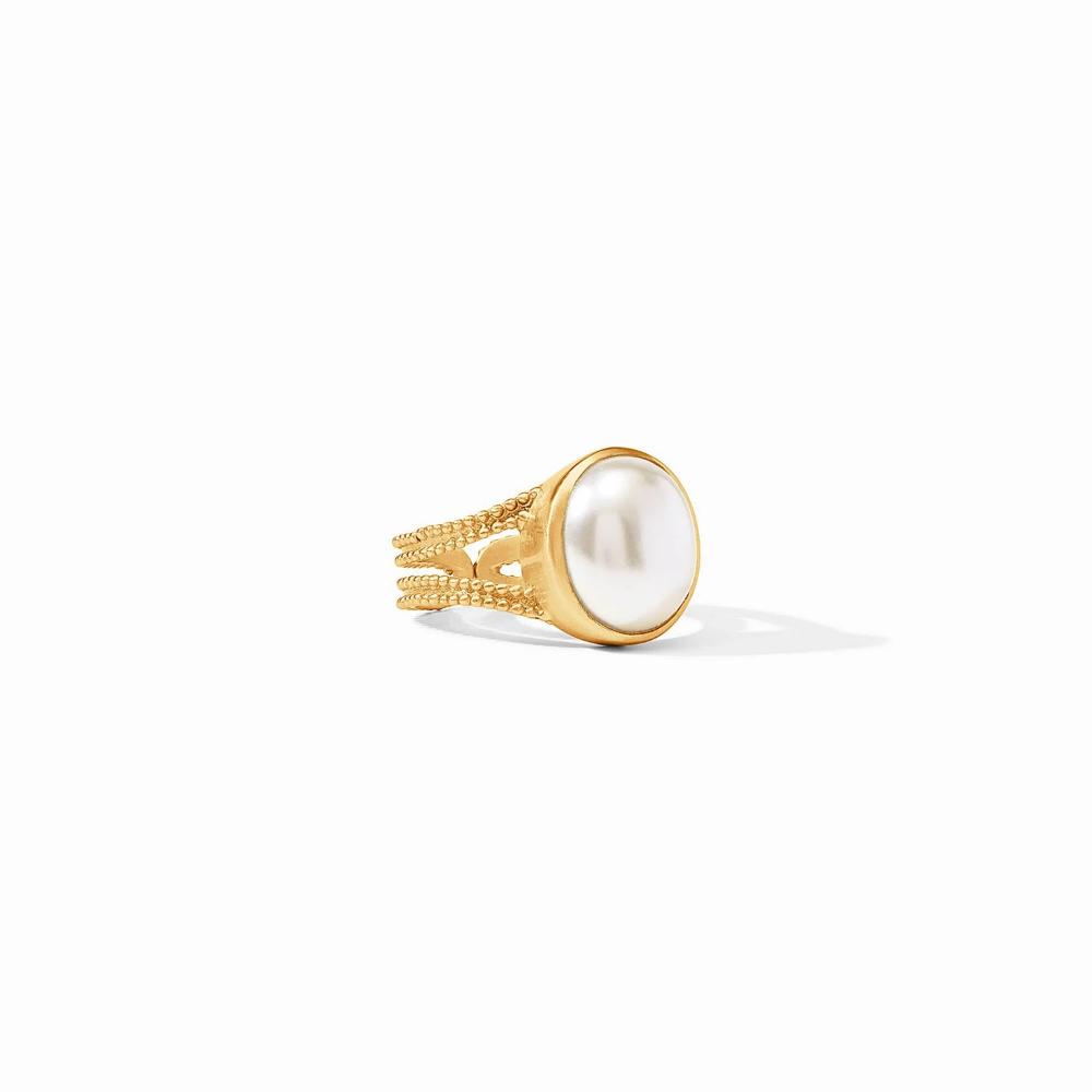 Exquisite Julie Vos Adjustable Cabochon Ring in 24K Gold Plate