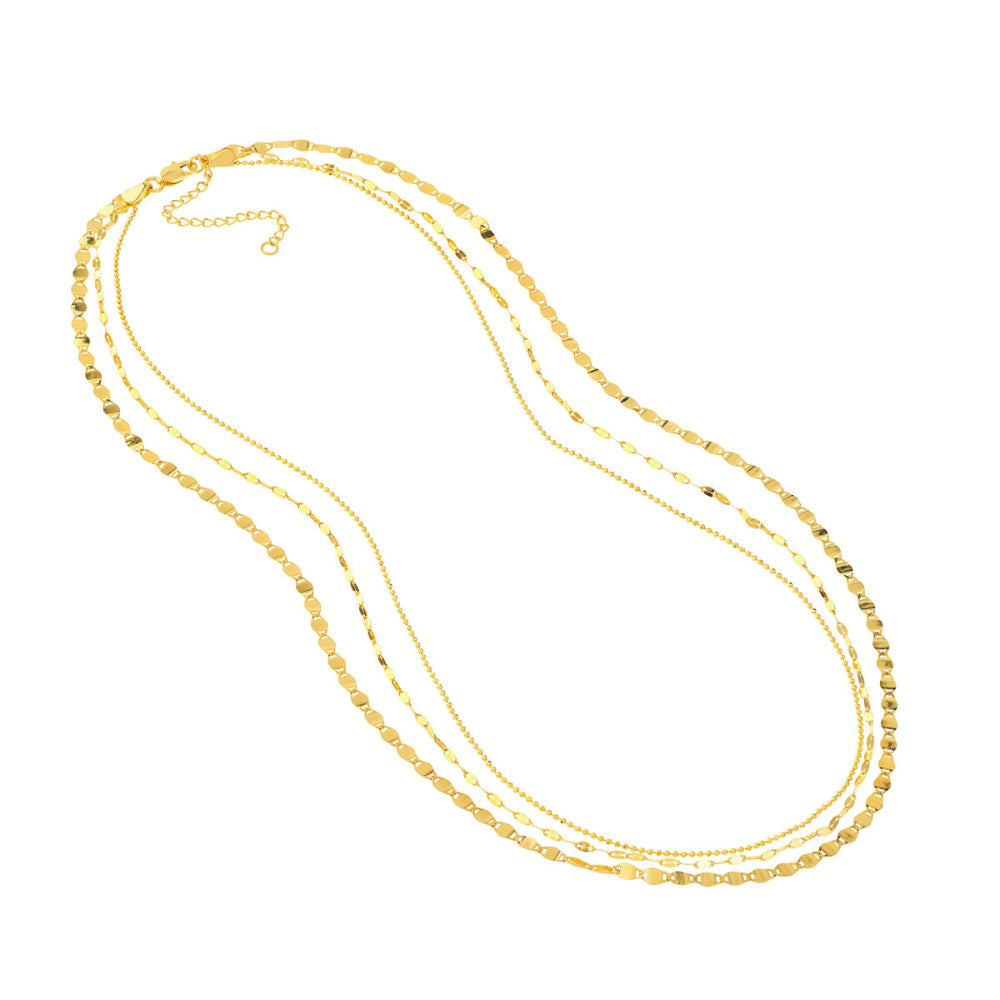 14k Gold Three - Strand Mixed Link Necklace for Modern Fashion Accessories