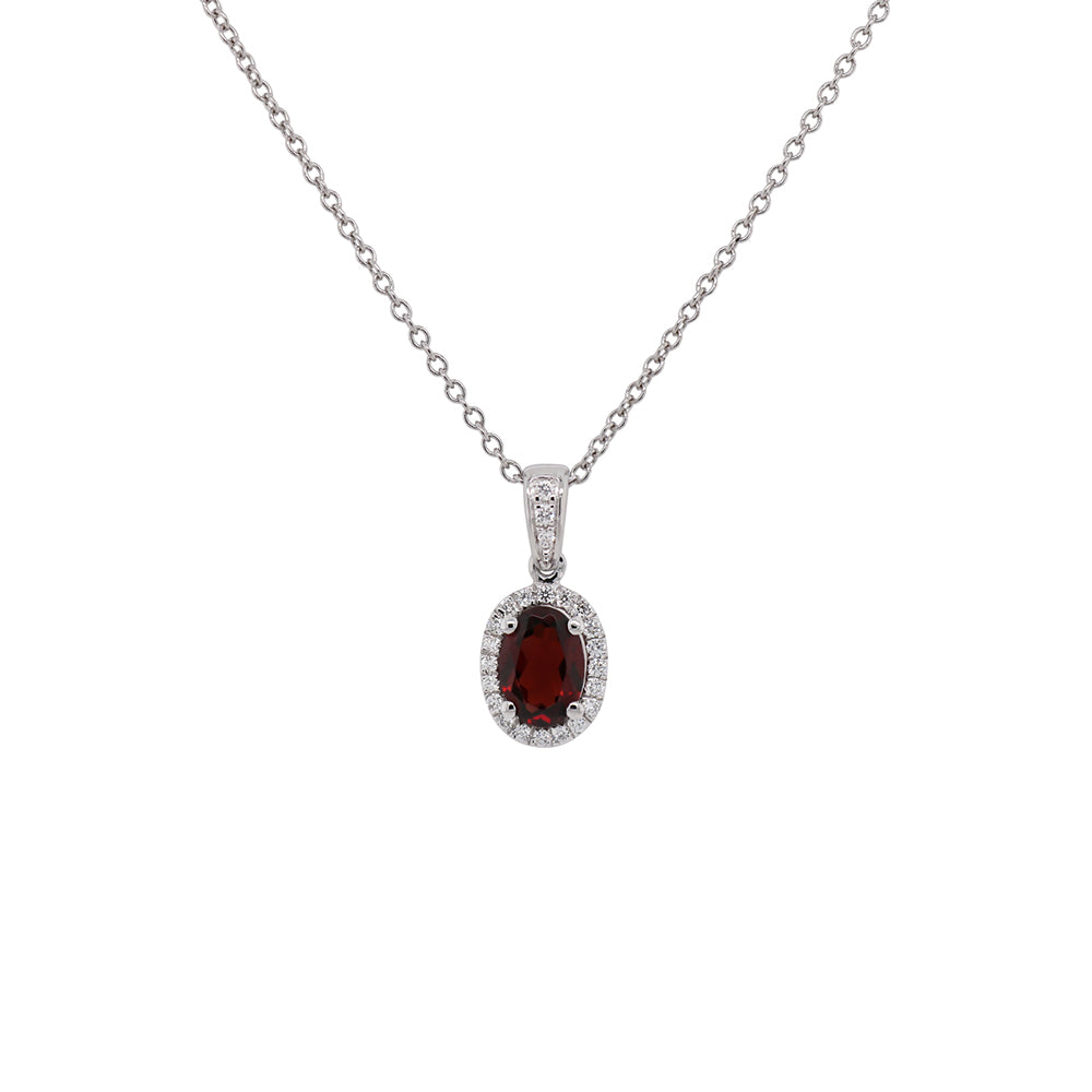 Exquisite 14k White Gold Oval Gemstone with Diamond Halo Pendant