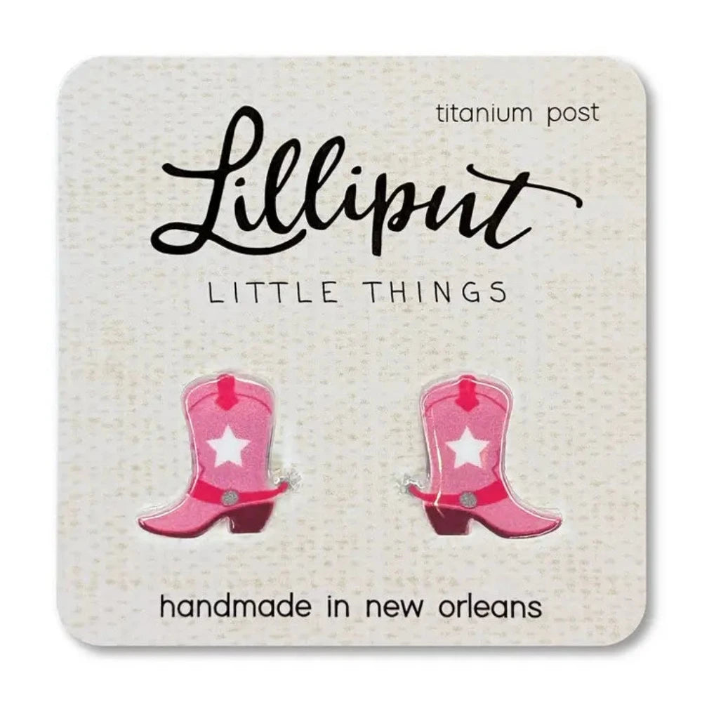 Adorable Lilliput Little Things Pink Cowgirl Style Boot-Shaped Earrings for Fashion Lovers