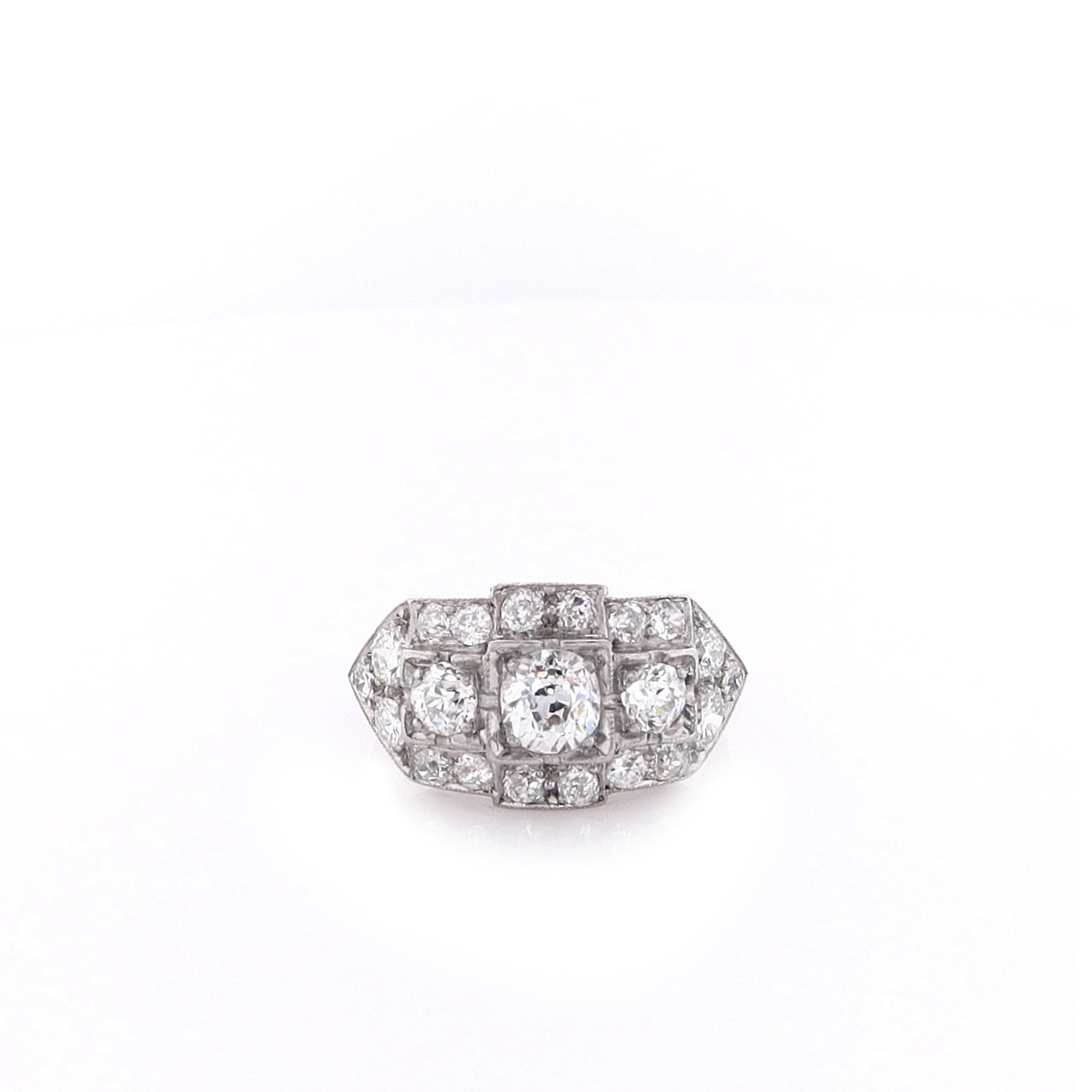 Exquisite Estate 14k White Gold Vintage Old European Cut Diamond Chip Ring for Women