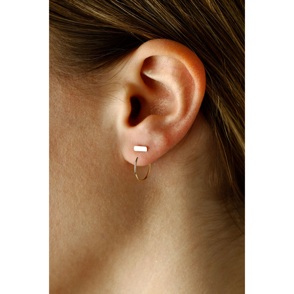 Stylish 14k Gold Simple Bar Top Hoop Threader Earrings