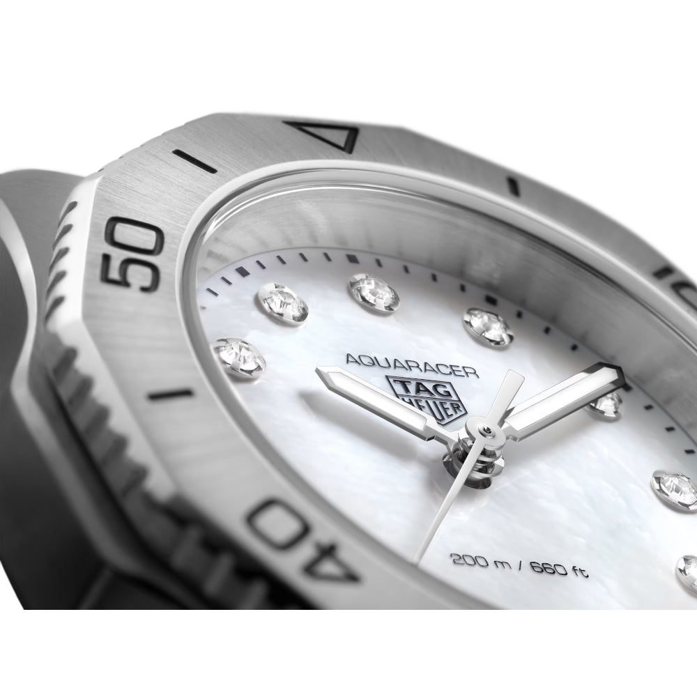 Tag Heuer 30mm Steel/White Ladies Aquaracer Watch with Diamond Markers