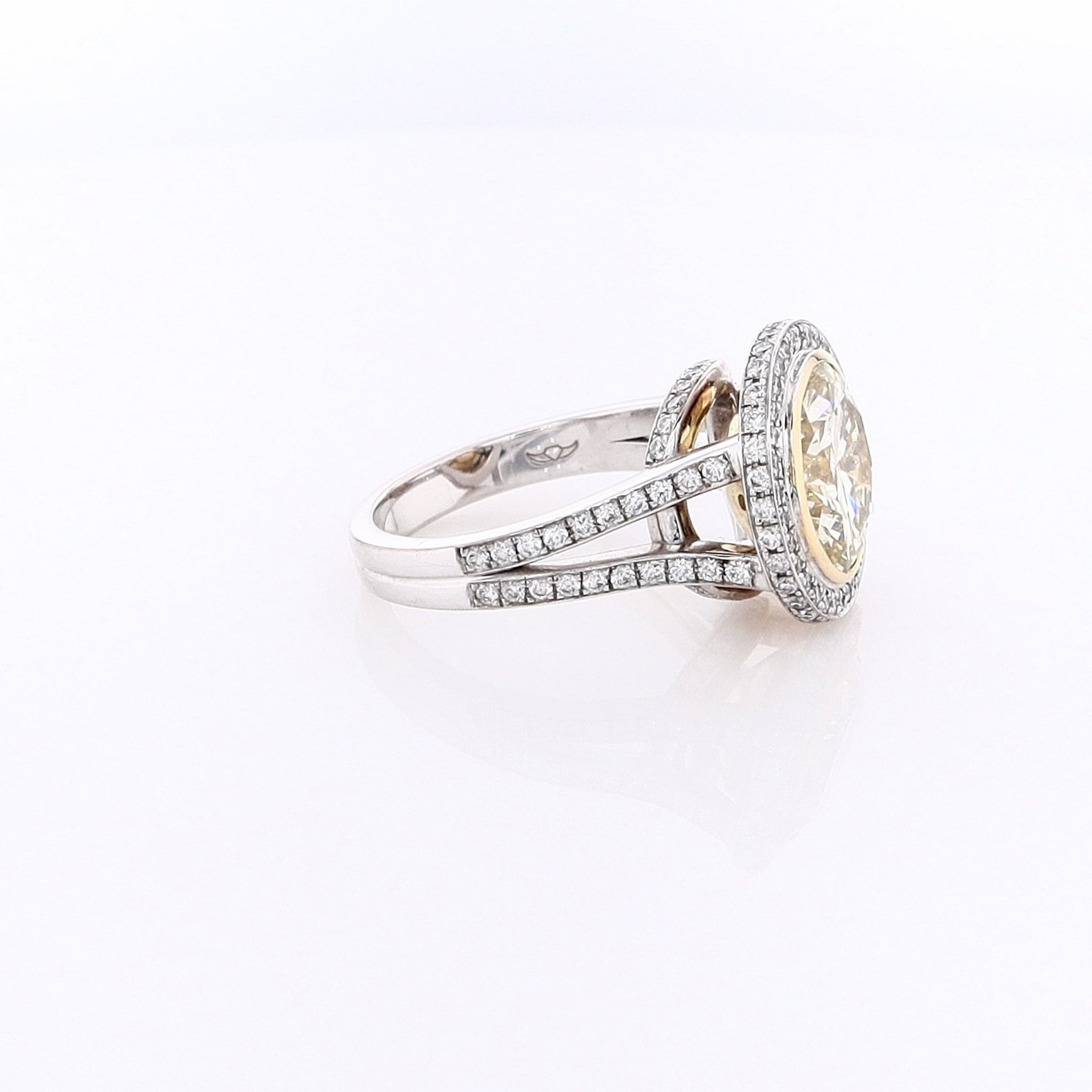 18K Two-Tone Martin Flyer Round Diamond Halo Engagement Ring, Size 6.25