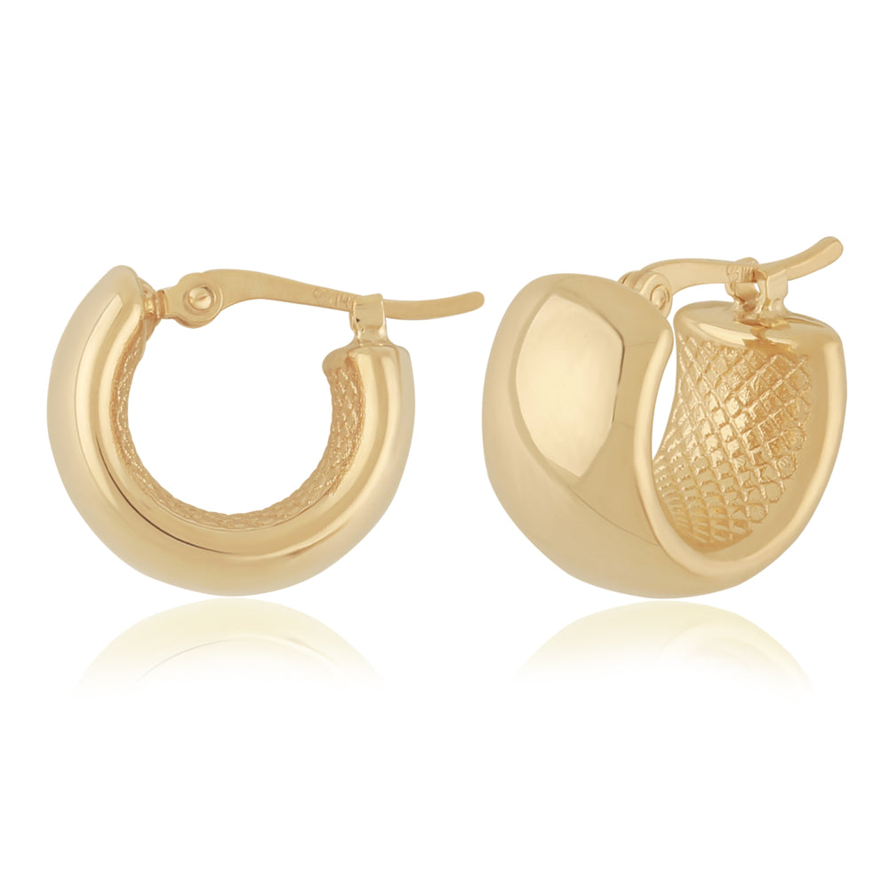 14k Yellow Gold Plain Band Hoop Earrings with Snap Down Wire Closure