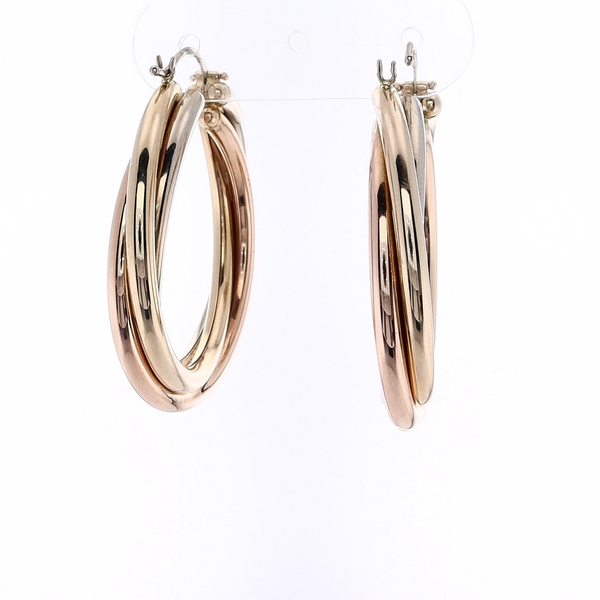 Large 14 Karat Tri - Tone Gold Polished Twisted Hoop Earrings for Elegance