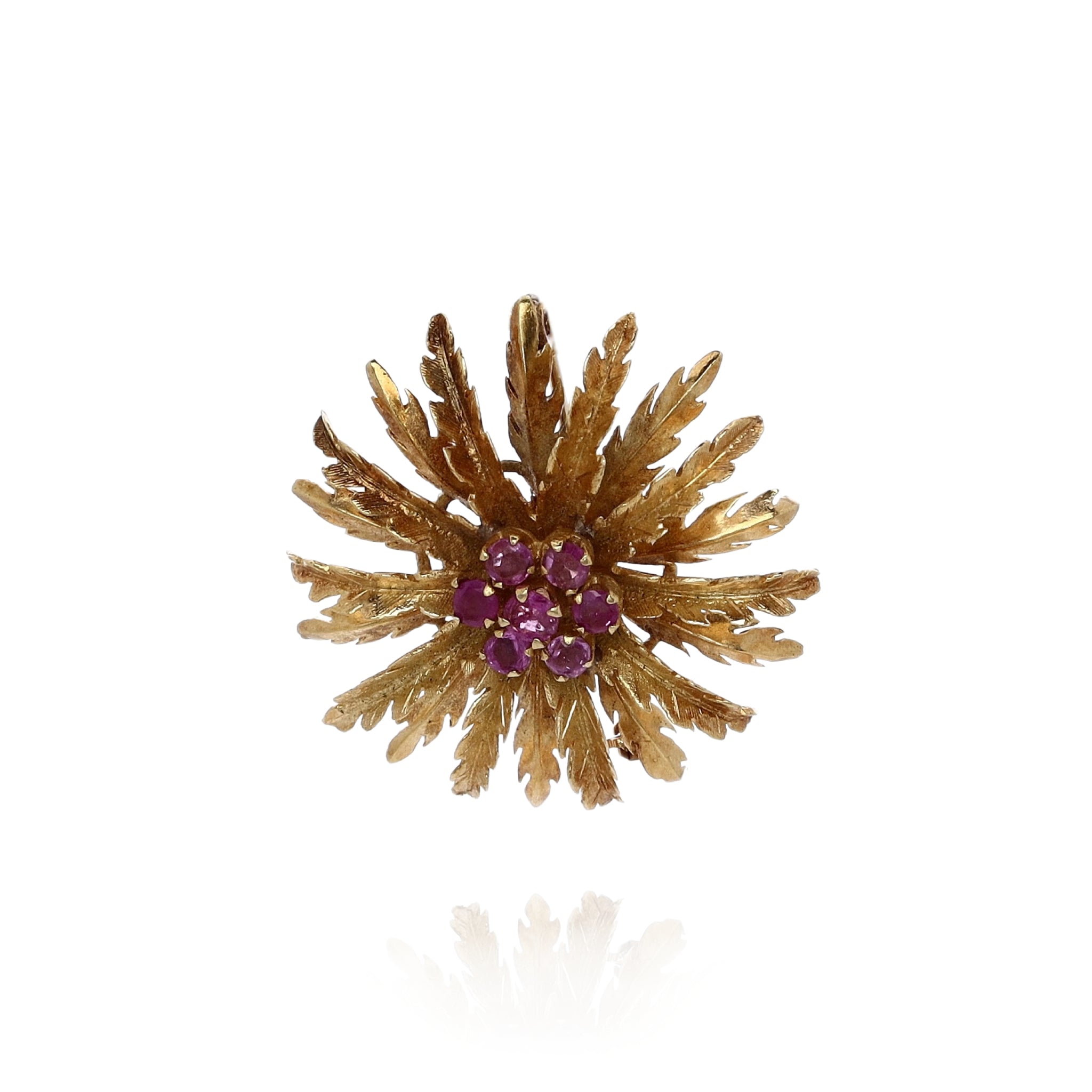Exquisite 18k Yellow Gold Floral Spray Pink Sapphire Brooch for Adornment