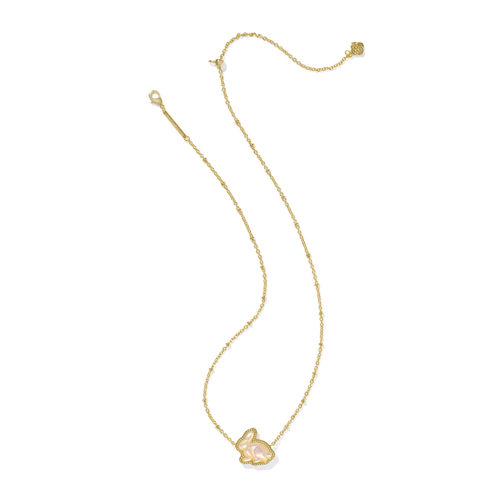 Kendra Scott Taupe Mother of Pearl Bunny Short Gold Pendant Necklace