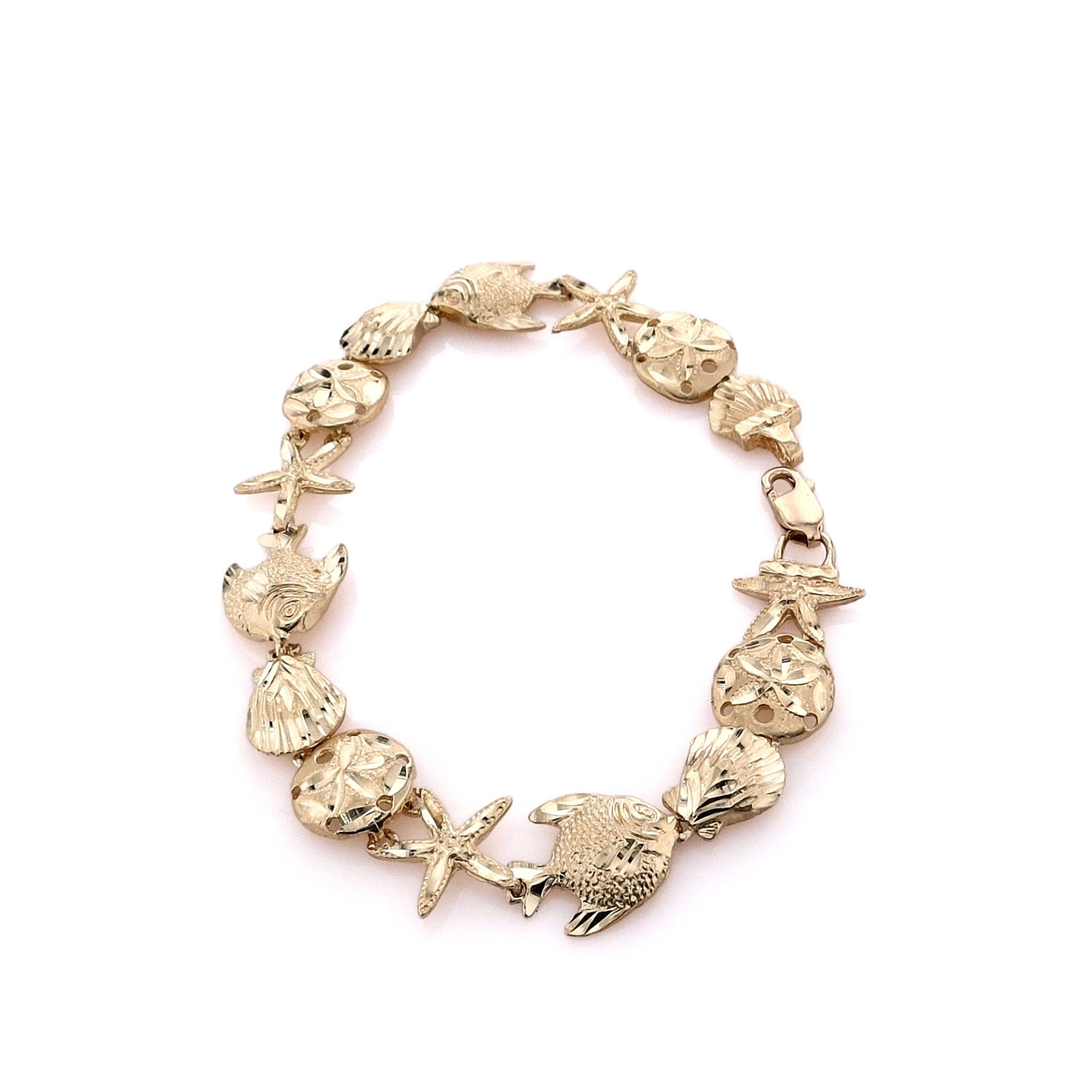 Exquisite 14k Yellow Gold Bracelet with Sea Life Motif and Lobster Clasp