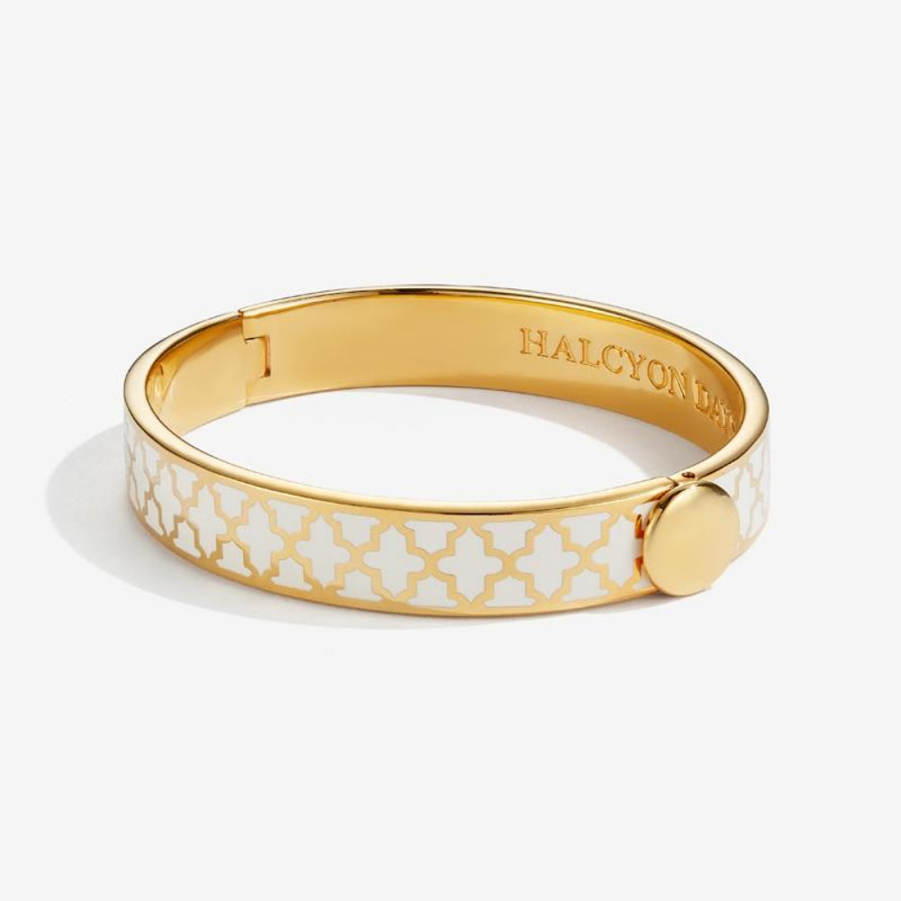 Halcyon Days Elegant 1cm Agama Gold Hinged Enamel Bangle for Women - A Timeless Jewelry Piece