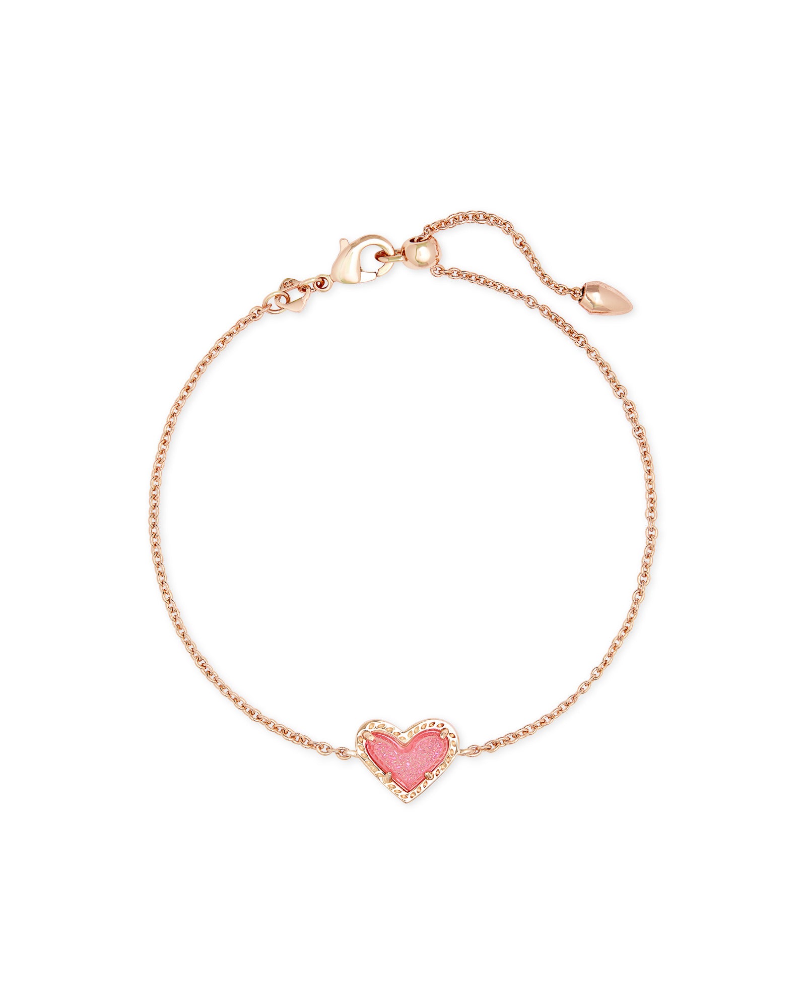 Kendra Scott Ari Delicate Pink Drusy Rose Gold Heart Chain Bracelet