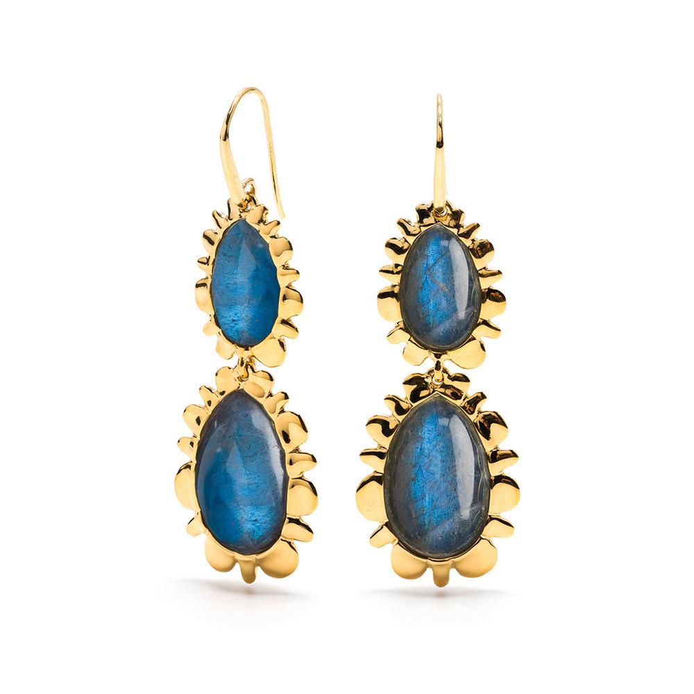 Capucine de Wulf Bliss Striking Double - Drop Clear Quartz and Blue Labradorite Earrings
