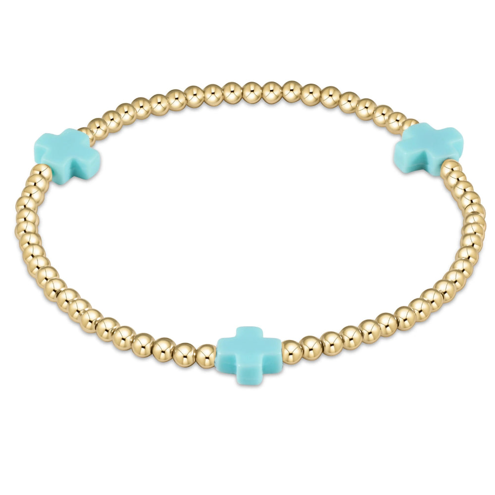 enewton Signature 6.5-inch Cross Gold Pattern 3mm Beaded Turquoise Bracelet - A Stylish Jewelry Piece