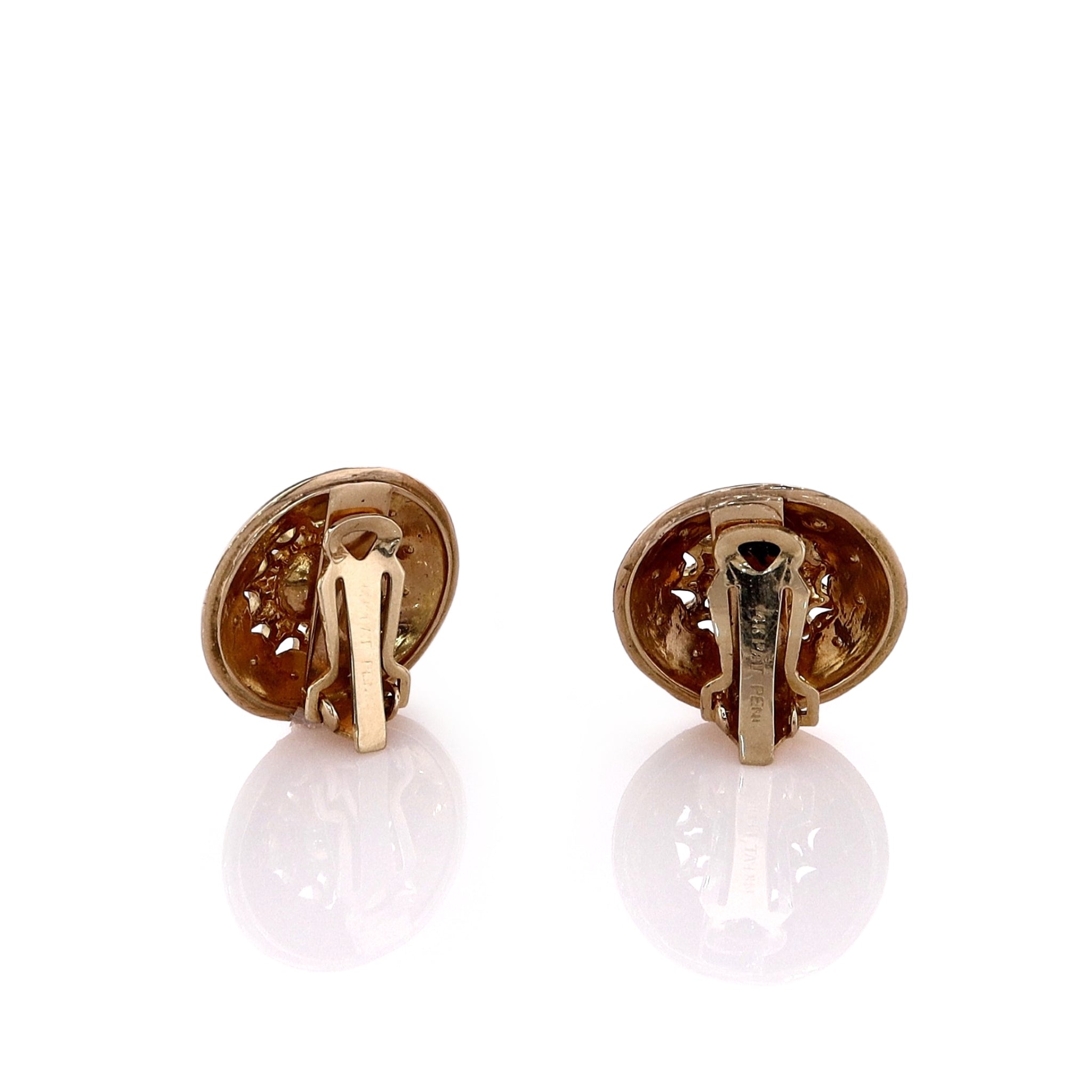 14k Yellow Gold Clip-On Stud Earrings with Pearl and Blue Enamel