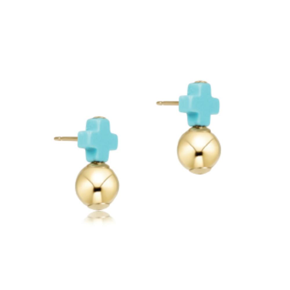 Ennewton Gold-Filled Signature Cross Turquoise Stud Earrings for All Seasons