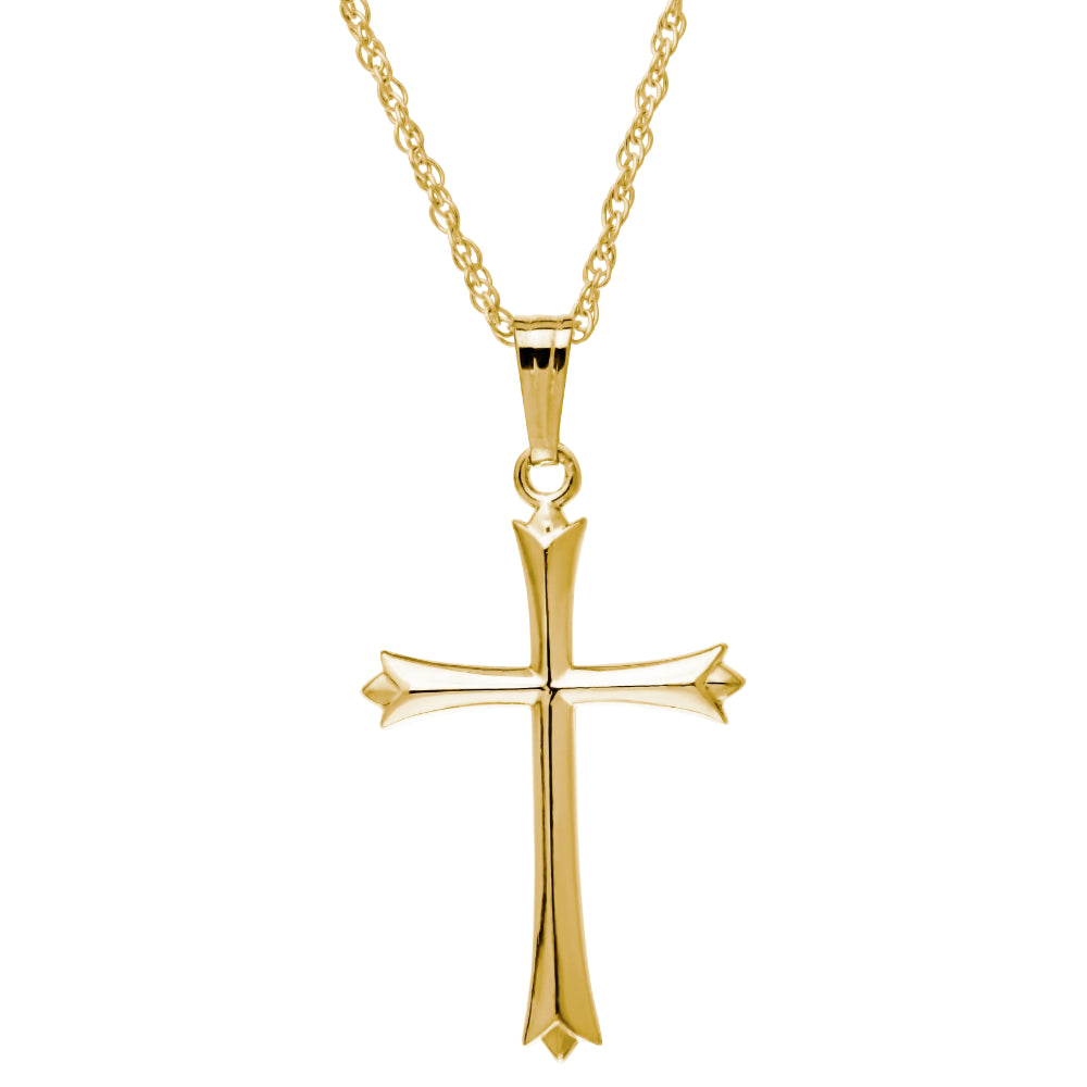 Exquisite 14k Gold Embossed Cross Design Pendant with 18' Heavy Rope Chain