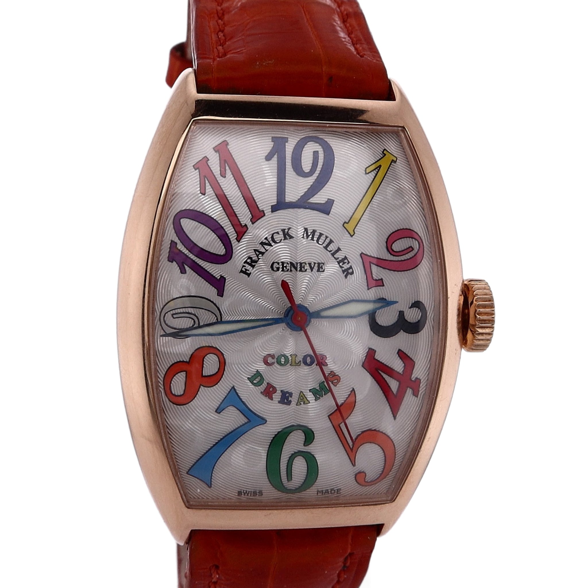 Frank Muller 18K Rose Gold Ladies Color Dreams Curvex Orange Alligator Strap Watch with Box