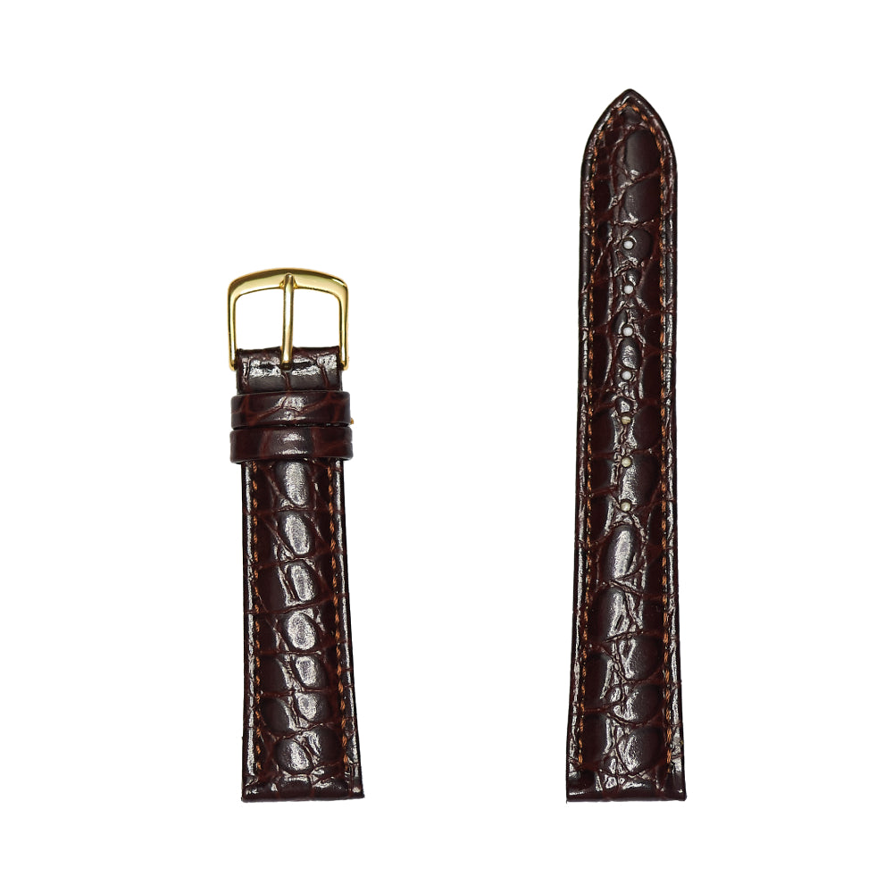 Brown Men's Gold Buckle Genuine Crocodile Grain Leather Padded Watch Band