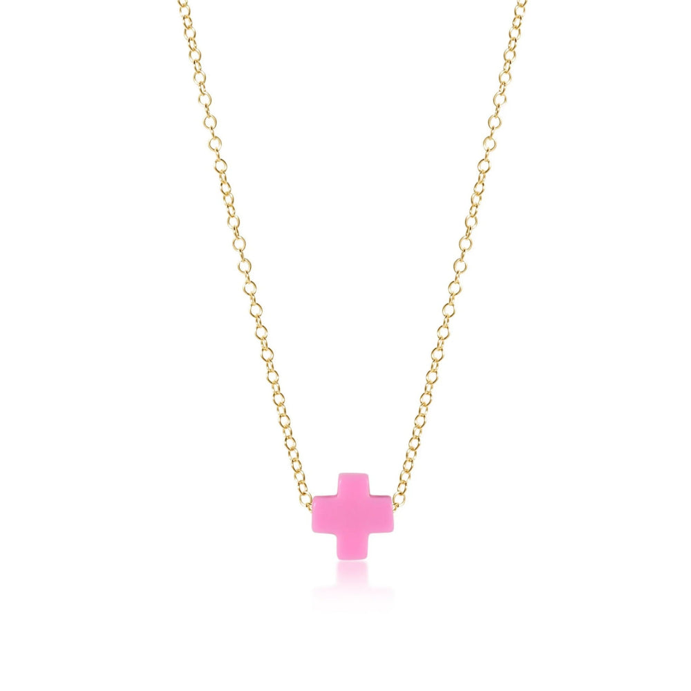 enewton 16-inch Gold-plated Necklace with Signature Small Bright Pink Cross Charm