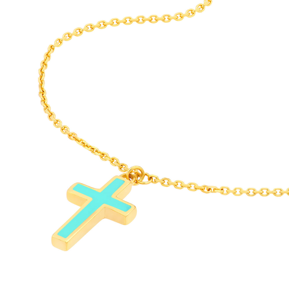 14k Gold Enameled Cross Design Pendant Necklace for Fashion Jewelry Lovers