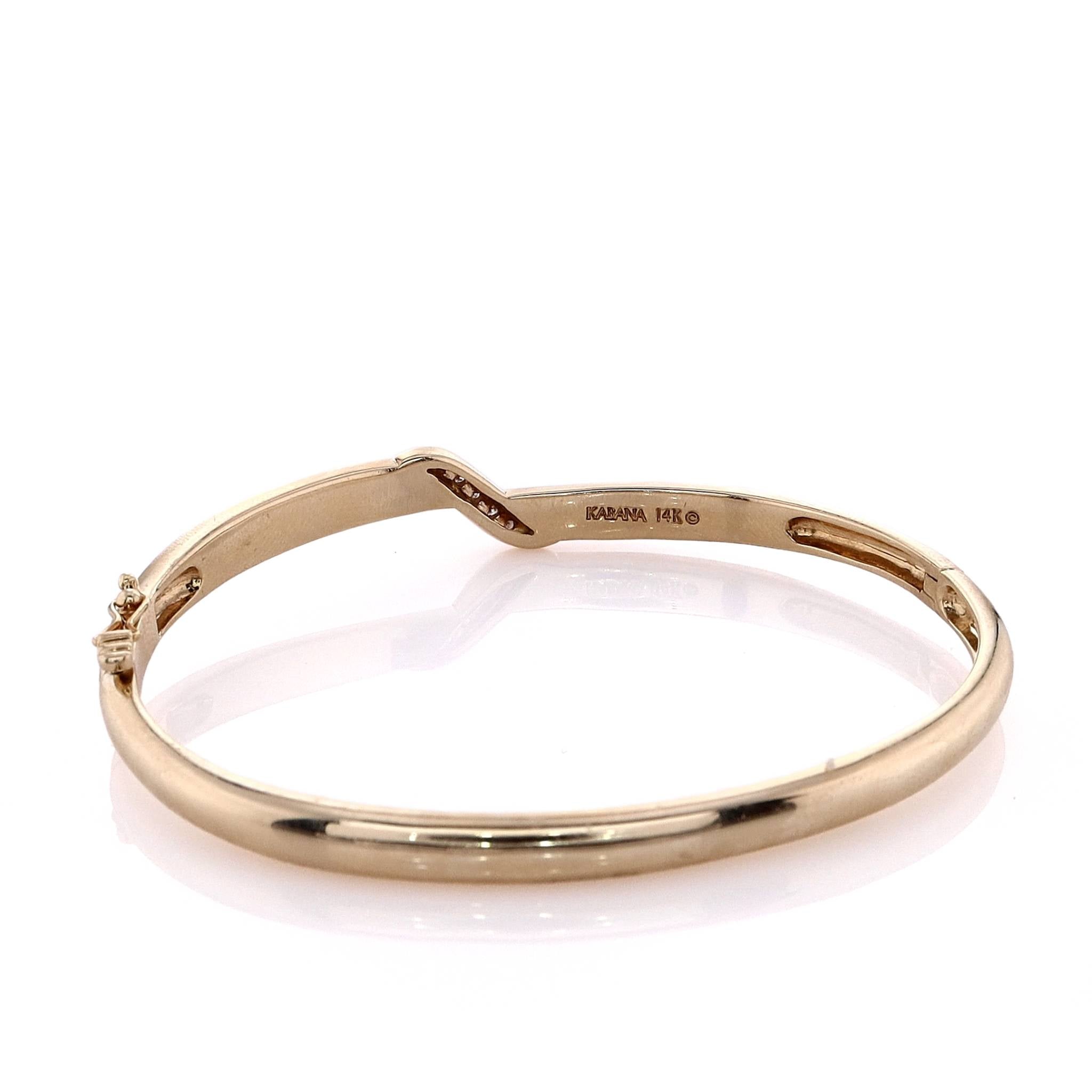 Estate 14k Yellow Gold Hinged Bangle Bracelet with Diamond and Mother of Pearl Inlay by Kabana