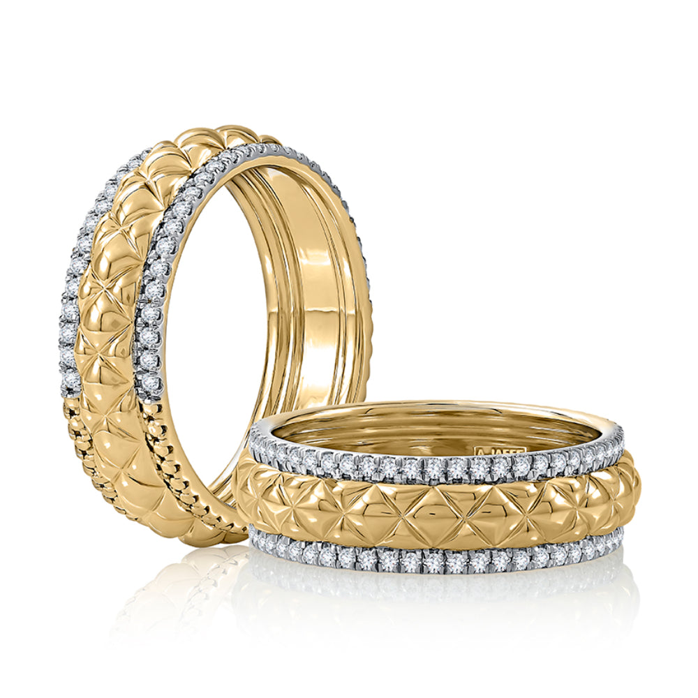 A. Jaffe 14k Gold Quilted Ring Featuring Sparkling Diamond Borders