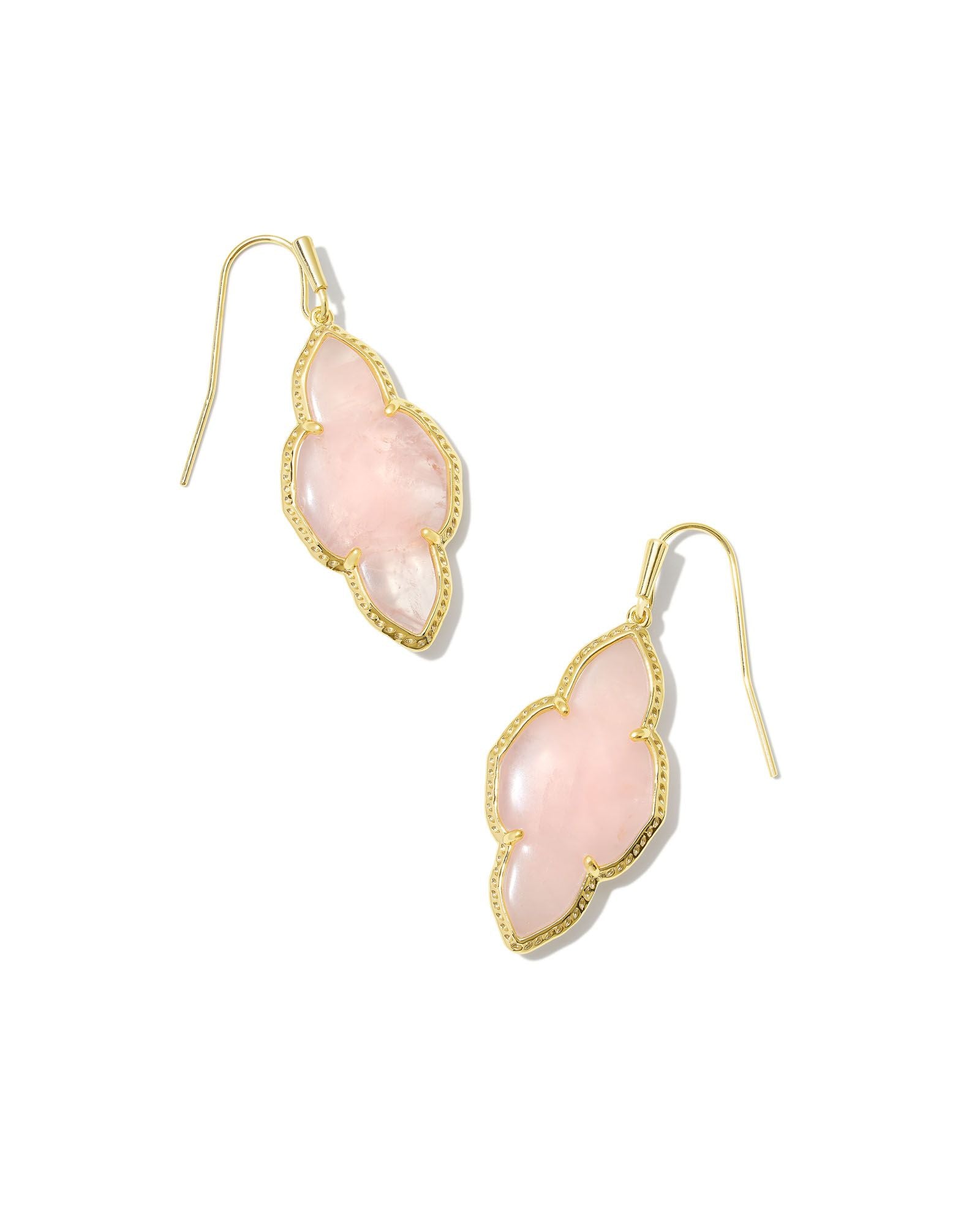 Kendra Scott's Stunning Rose Quartz Abbie Style Gold Drop Earrings for Women