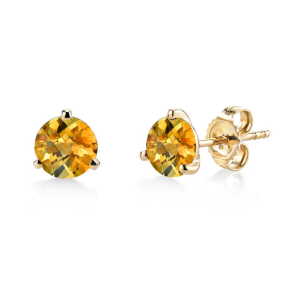 Stunning 14k Yellow Gold Round Citrine Stud Martini Earrings